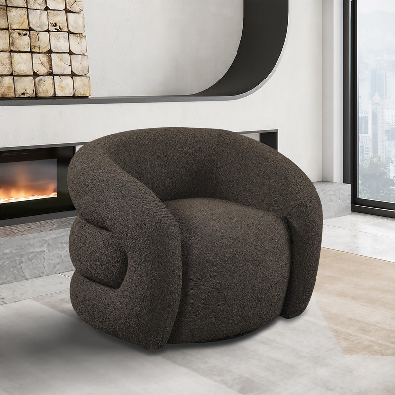 Meridian Roxbury Brown Boucle Fabric Swivel Accent Chair IMAGE 2