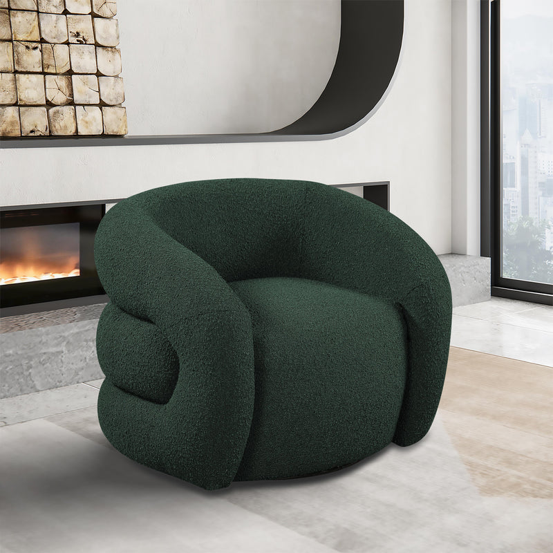 Meridian Roxbury Green Boucle Fabric Swivel Accent Chair IMAGE 2