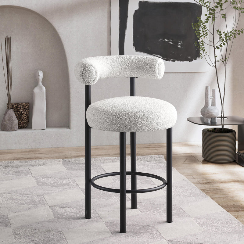 Meridian Bordeaux Cream Boucle Fabric Stool IMAGE 8