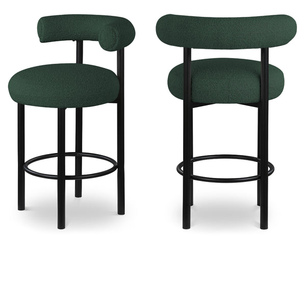 Meridian Bordeaux Green Boucle Fabric Stool IMAGE 1