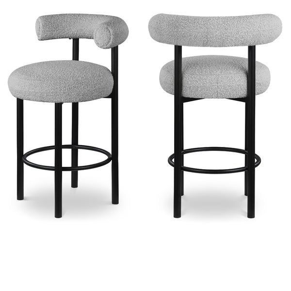 Meridian Bordeaux Grey Boucle Fabric Stool IMAGE 1