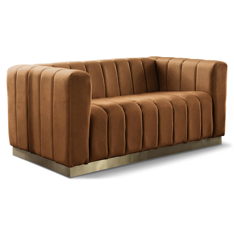 Meridian Marlon Saddle Velvet Loveseat IMAGE 1