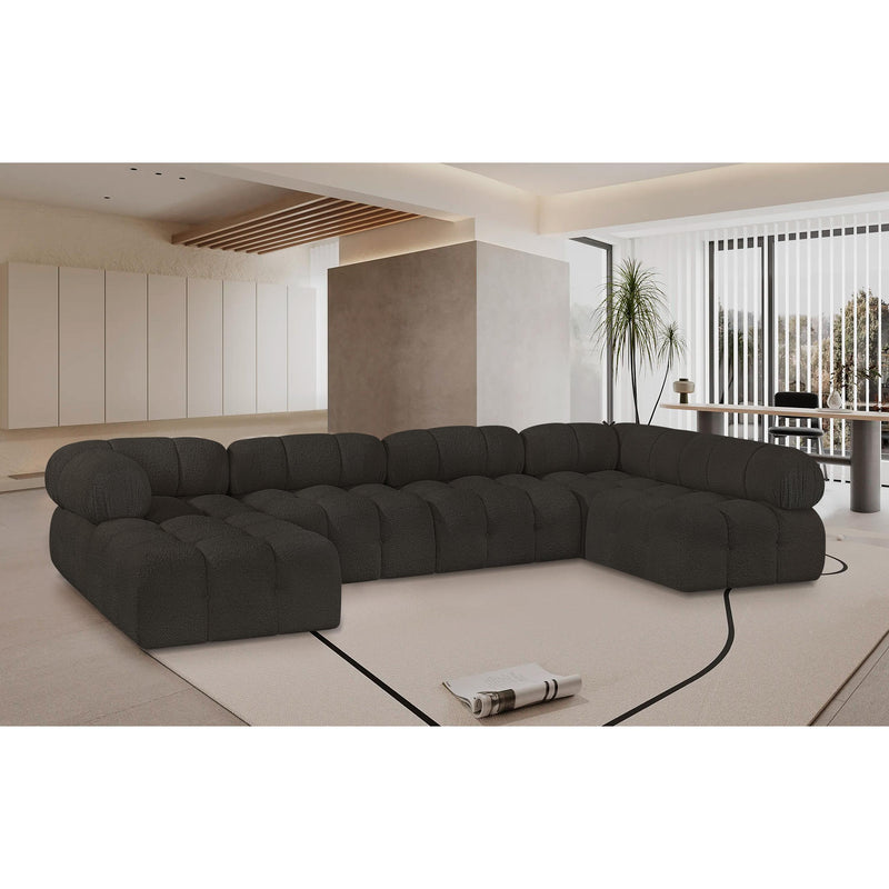 Meridian Ames Brown Boucle Fabric Modular Sectional IMAGE 2