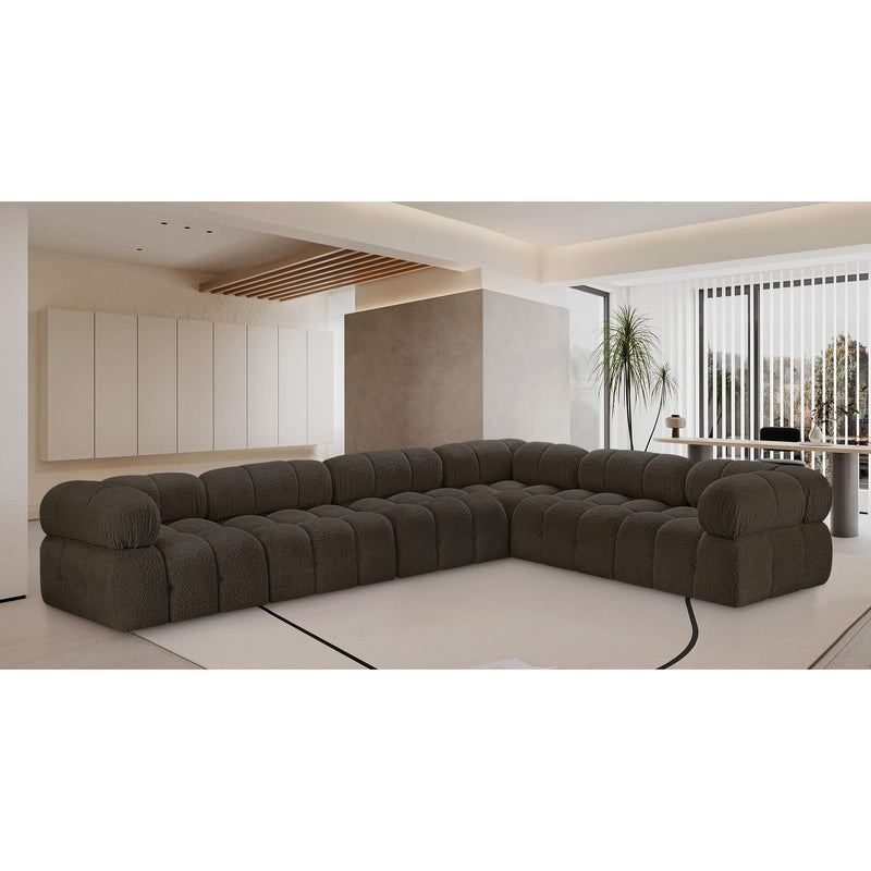 Meridian Ames Brown Boucle Fabric Modular Sectional IMAGE 2