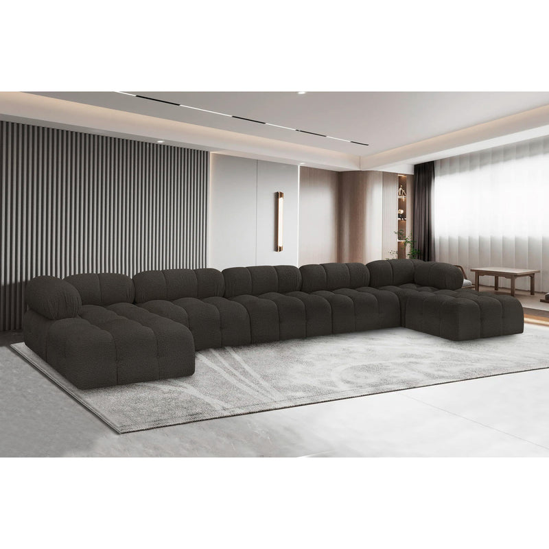 Meridian Ames Brown Boucle Fabric Modular Sectional IMAGE 2