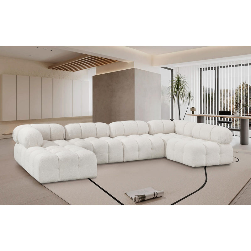 Meridian Ames Cream Boucle Fabric Modular Sectional IMAGE 2