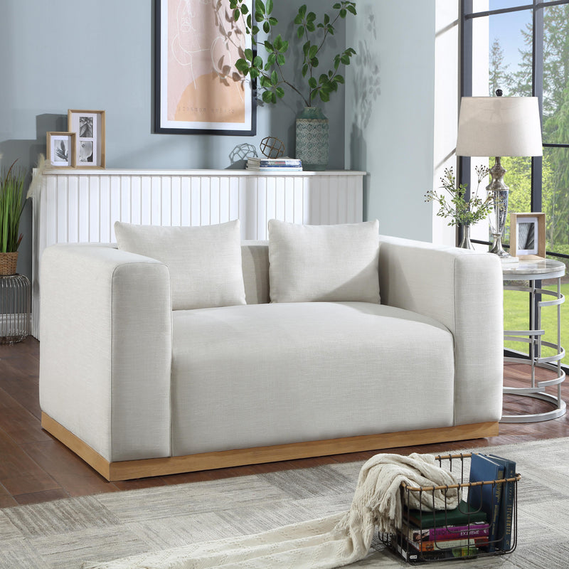 Meridian Alfie Cream Linen Textured Fabic Loveseat IMAGE 2