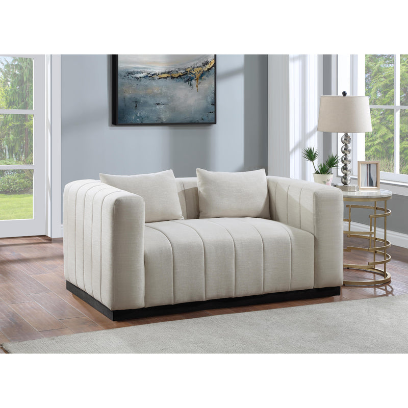 Meridian Lucia Beige Linen Textured Fabric Loveseat IMAGE 2