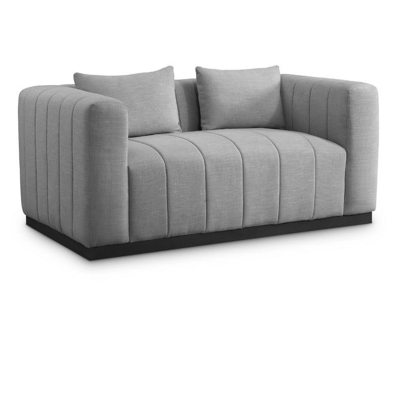 Meridian Lucia Grey Linen Textured Fabric Loveseat IMAGE 1