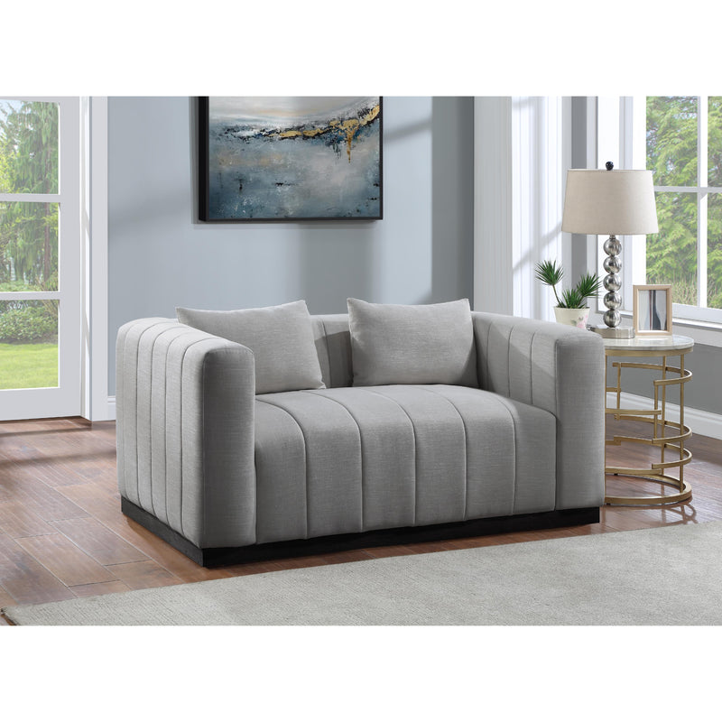 Meridian Lucia Grey Linen Textured Fabric Loveseat IMAGE 2