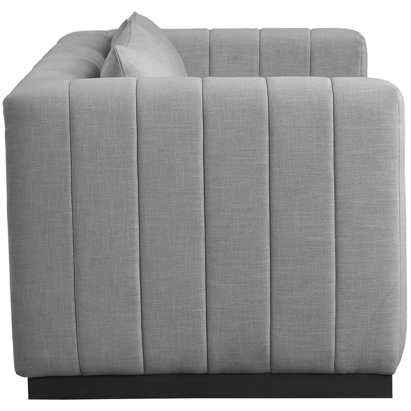 Meridian Lucia Grey Linen Textured Fabric Loveseat IMAGE 5