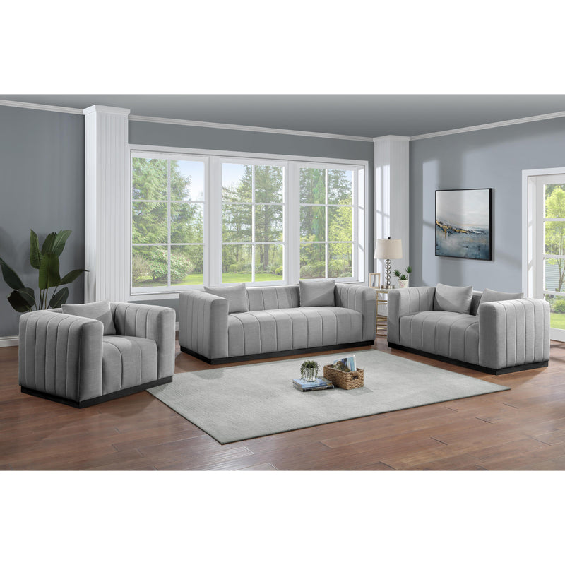 Meridian Lucia Grey Linen Textured Fabric Loveseat IMAGE 7