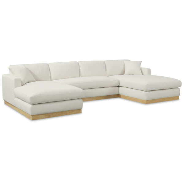 Meridian Johanna Cream Linen Textured Fabric 3pc. Sectional (3 Boxes) IMAGE 1