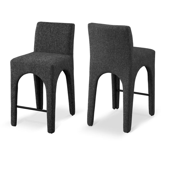 Meridian Gramercy Black Linen Textured Fabric Stool IMAGE 1