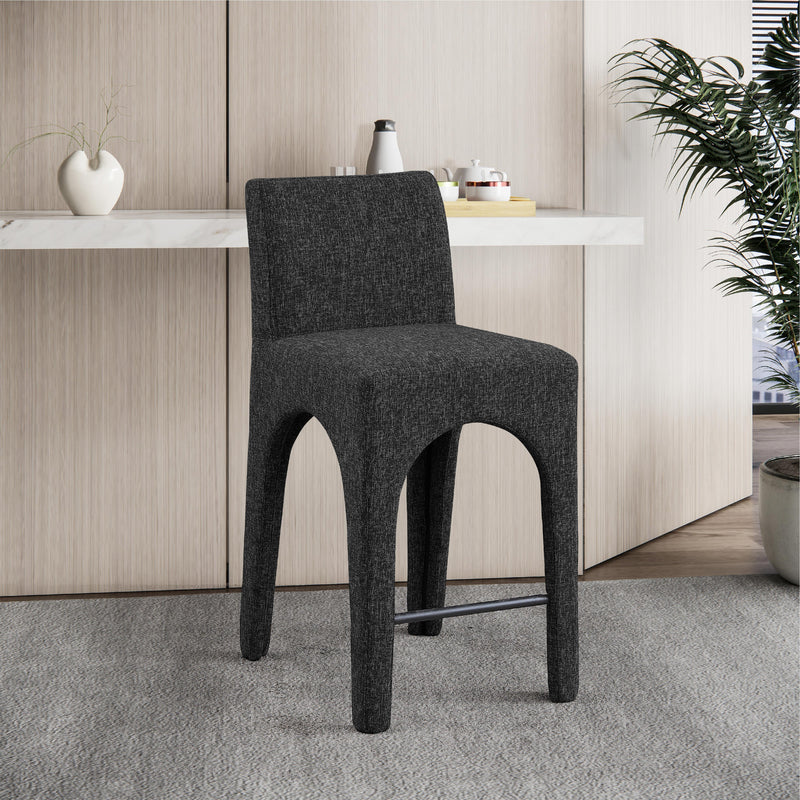 Meridian Gramercy Black Linen Textured Fabric Stool IMAGE 8