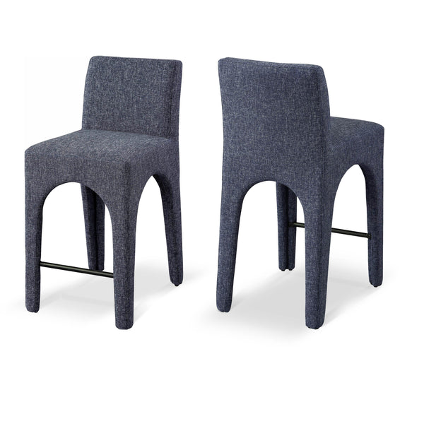 Meridian Gramercy Blue Linen Textured Fabric Stool IMAGE 1