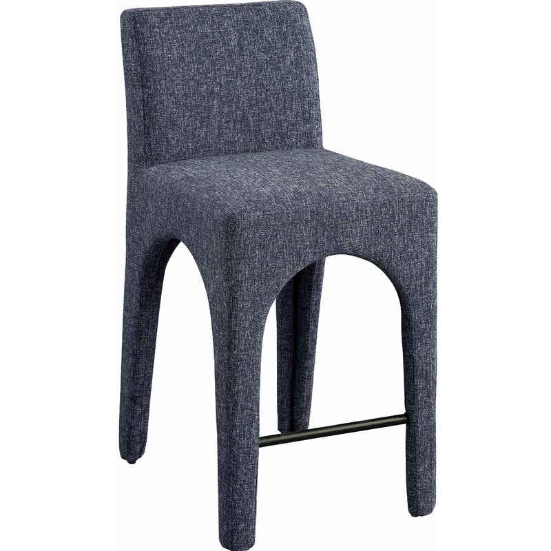 Meridian Gramercy Blue Linen Textured Fabric Stool IMAGE 3