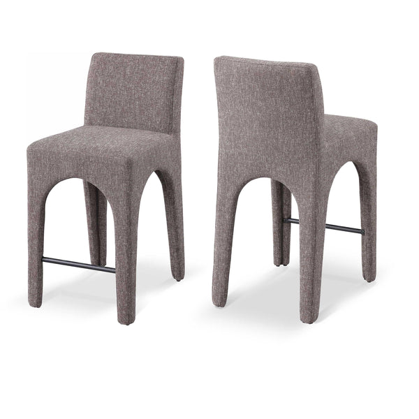 Meridian Gramercy Brown Linen Textured Fabric Stool IMAGE 1