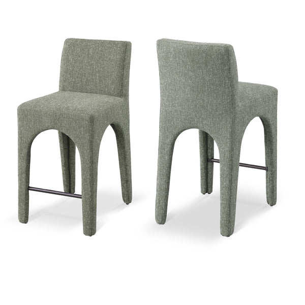 Meridian Gramercy Green Linen Textured Fabric Stool IMAGE 1