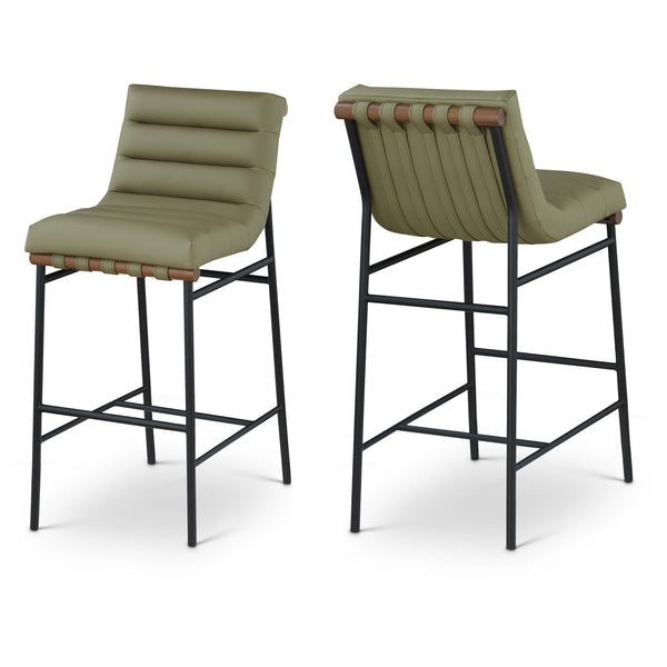 Meridian Burke Olive Green Vegan Leather Bar Stool IMAGE 1