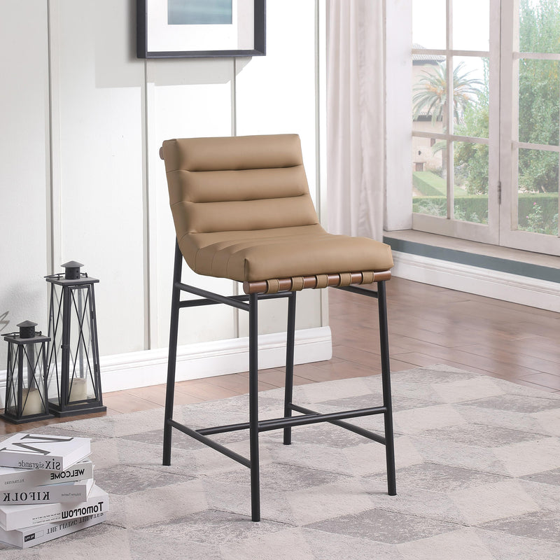 Meridian Burke Tan Vegan Leather Bar Stool IMAGE 2