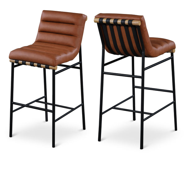 Meridian Burke Cognac Vegan Leather Bar Stool IMAGE 1