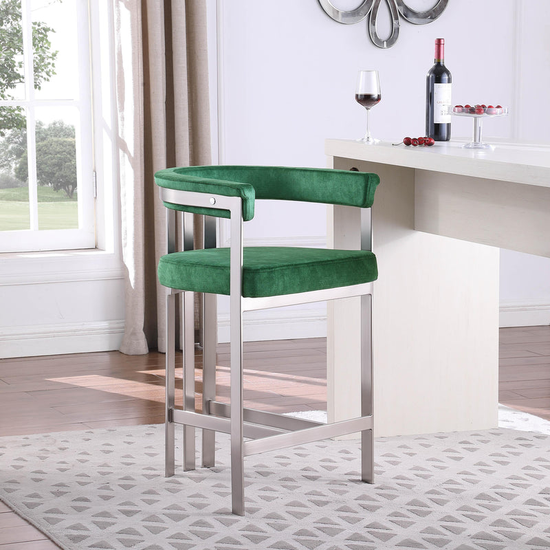 Meridian Marcello Green Velvet Counter Stool IMAGE 2