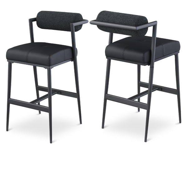 Meridian Stryker Black Boucle Fabric and Vegan Leather Stool IMAGE 1