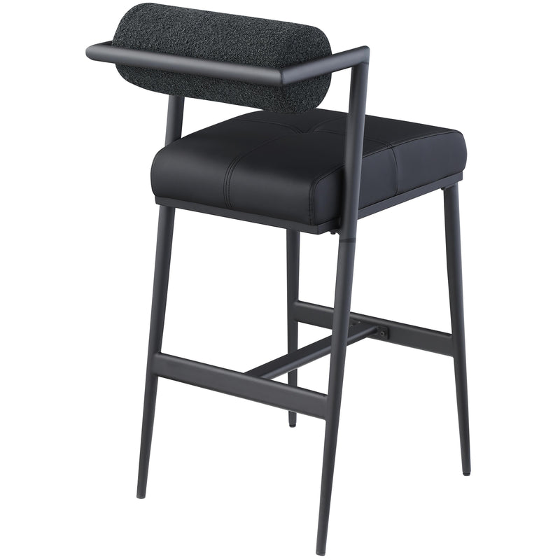 Meridian Stryker Black Boucle Fabric and Vegan Leather Stool IMAGE 2