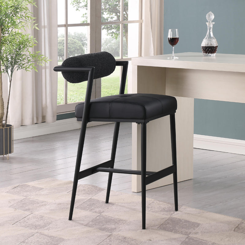 Meridian Stryker Black Boucle Fabric and Vegan Leather Stool IMAGE 8