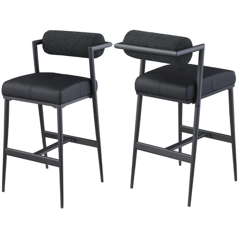 Meridian Stryker Black Boucle Fabric and Vegan Leather Stool IMAGE 9