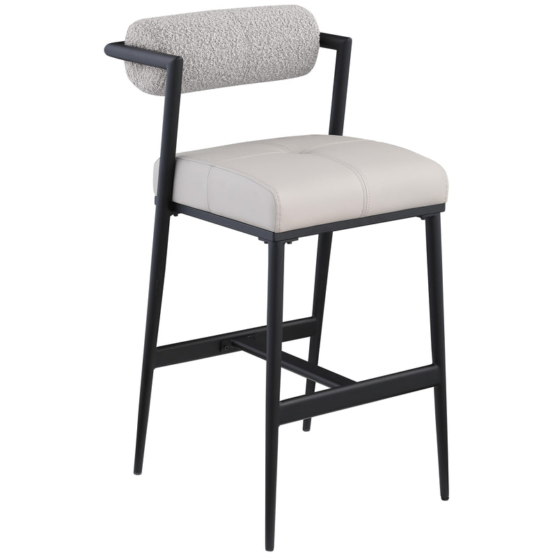 Meridian Stryker Taupe Boucle Fabric and Vegan Leather Stool IMAGE 3