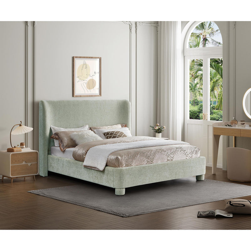 Meridian Penny Mint Green Chenille Fabric Queen Bed IMAGE 2