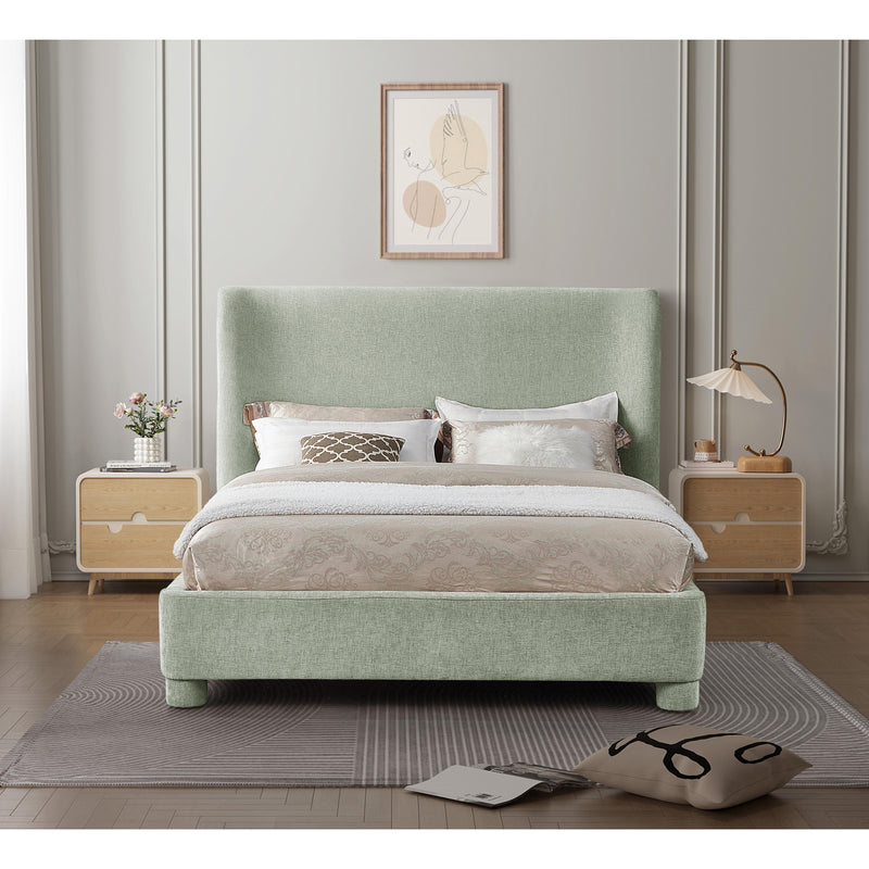Meridian Penny Mint Green Chenille Fabric Queen Bed IMAGE 4