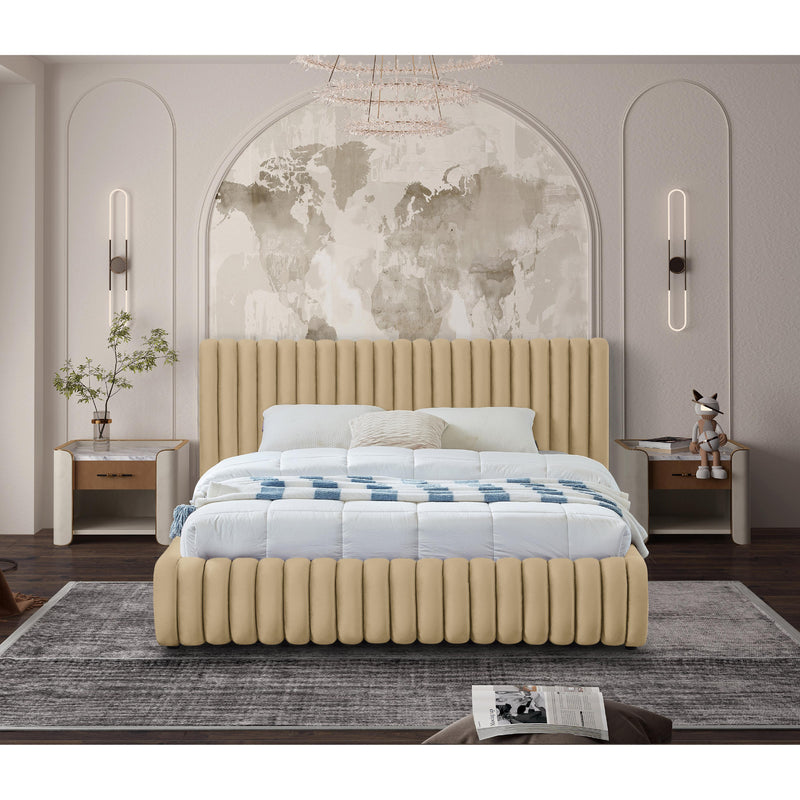 Meridian Nico Camel Velvet Queen Bed IMAGE 4