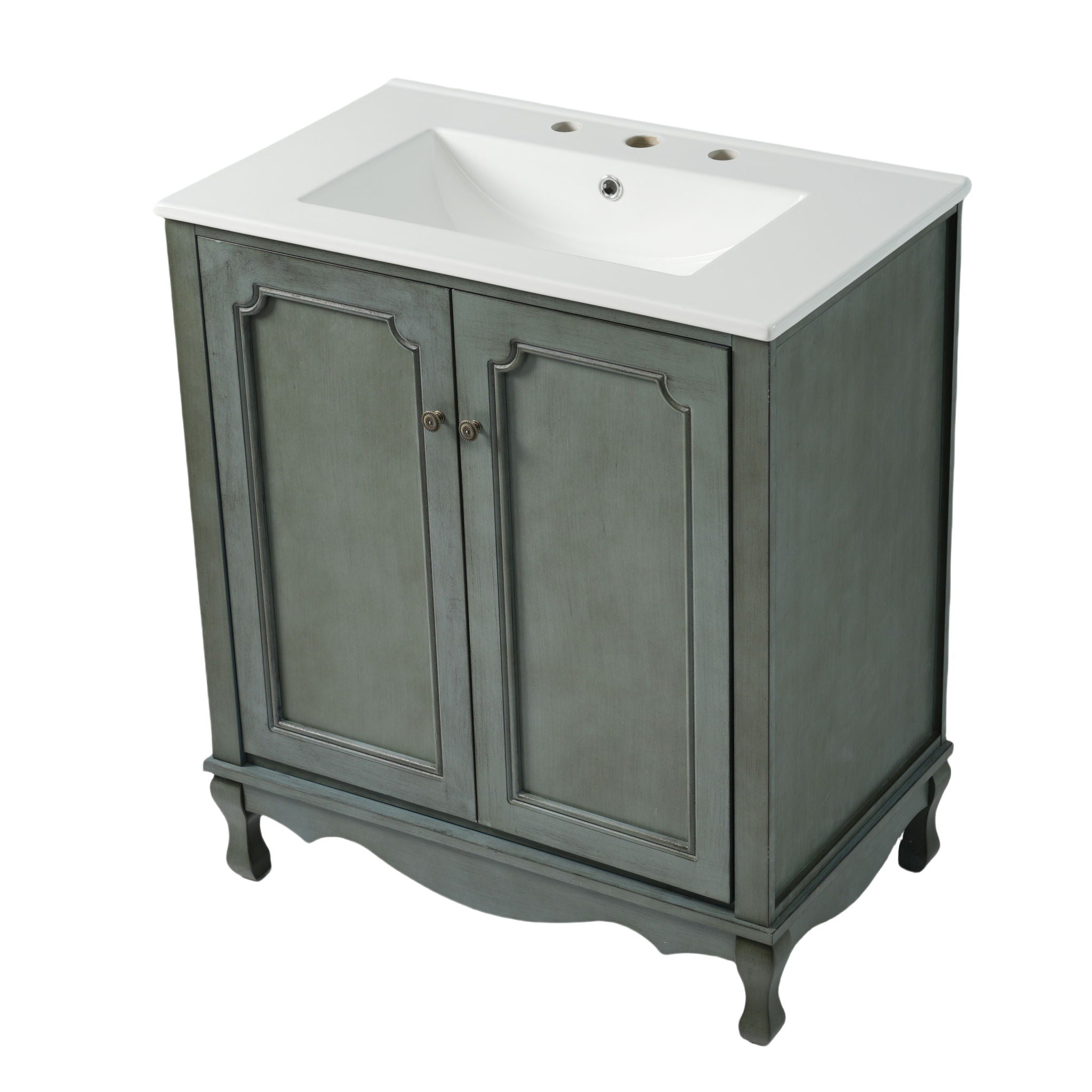 Vintage Double Sink Bathroom Vanity Set With Ceramic Sinks