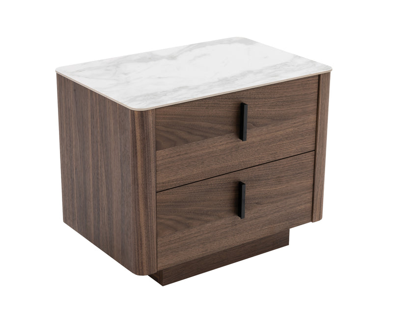 Modrest Chelton - Contemporary White Ceramic & Walnut Nightstand
