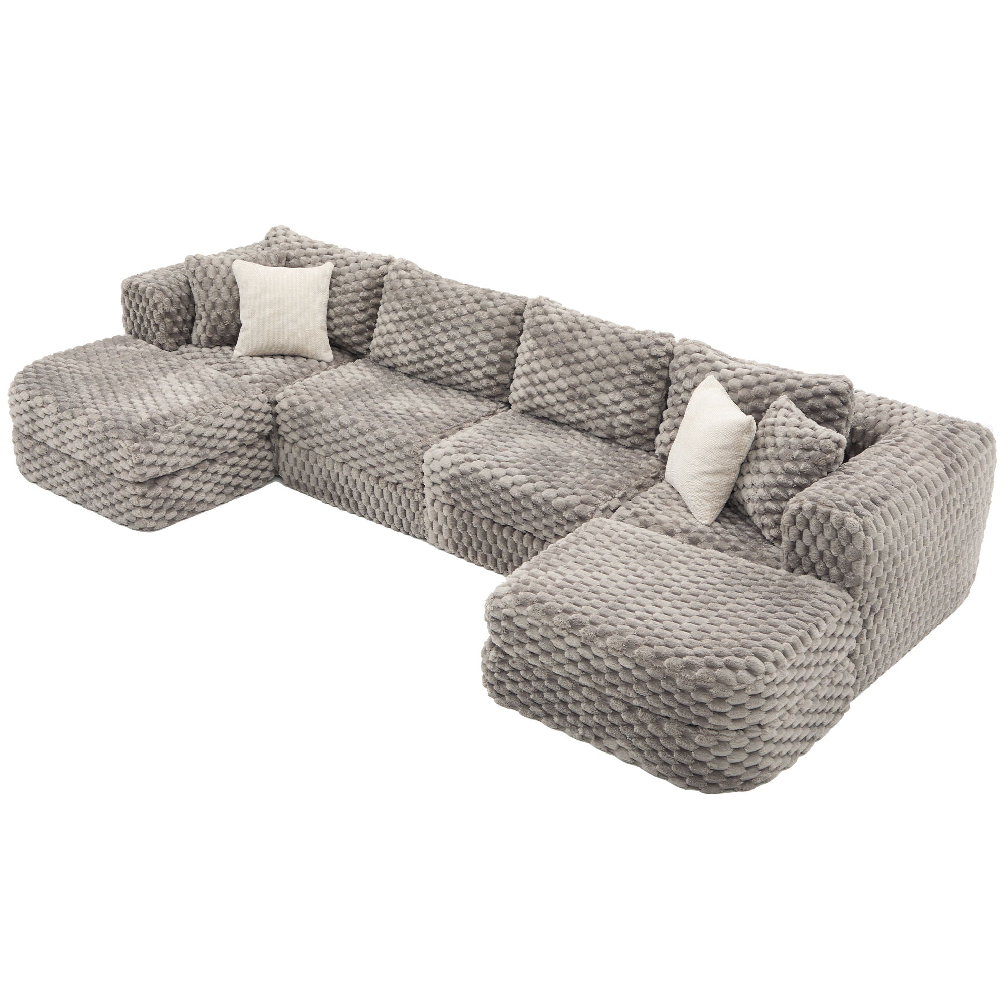 Modular Sectional Sofa, Boneless Couch With 2 Movable Ottomans