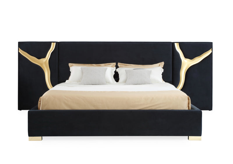 Modrest Aspen - Glam Black Velvet & Gold Bed