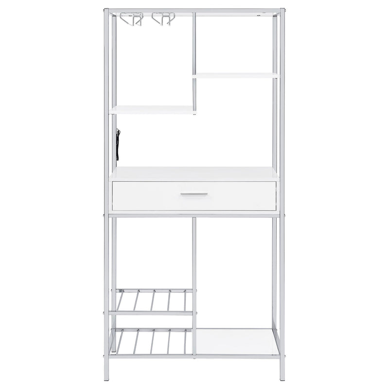 Coaster Furniture Figueroa 182034 5-Shelf Wine Cabinet with Storage Drawer - White High Gloss/Chrome IMAGE 5