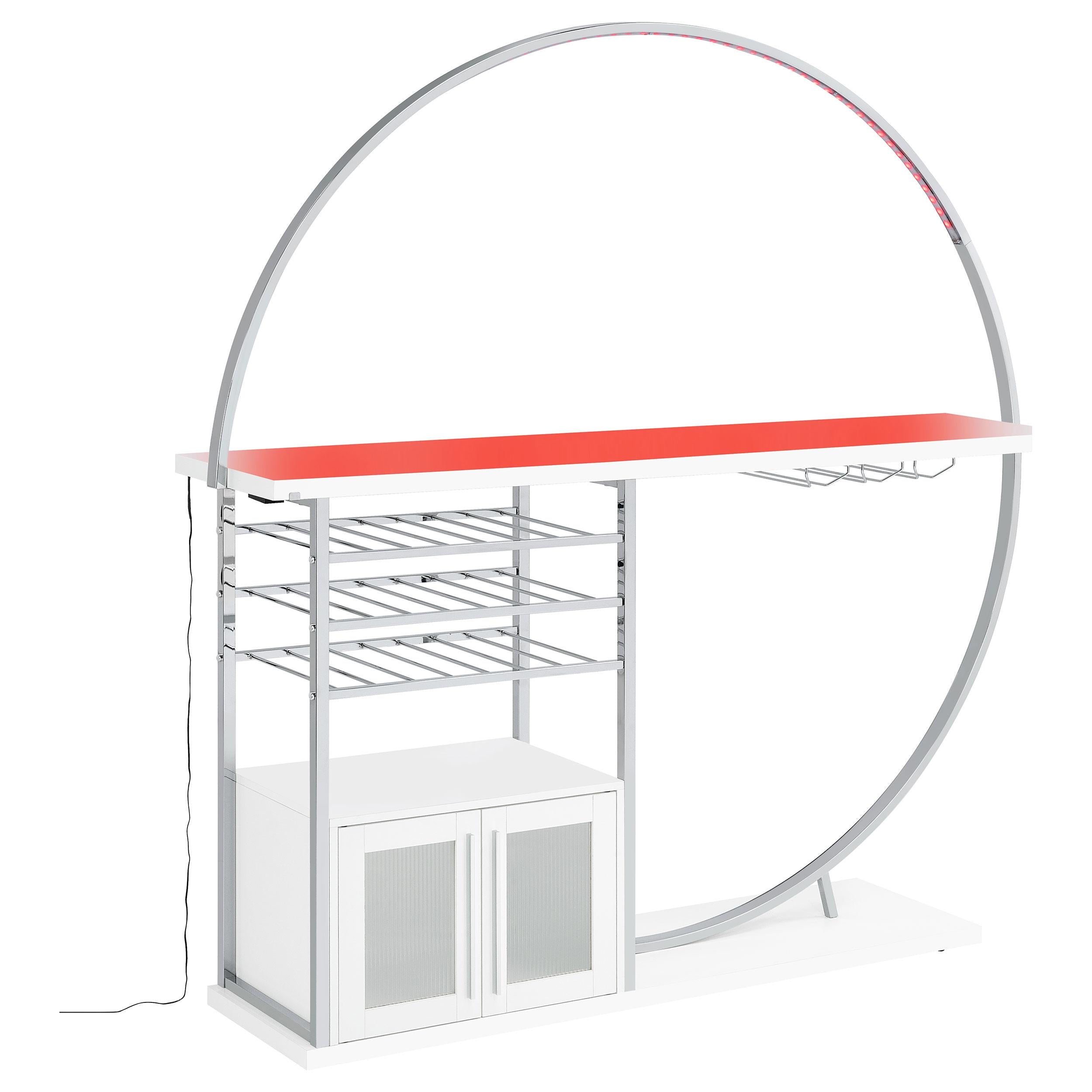 Coaster Furniture Risley 182798 2-Door Circular LED Home Bar with Wine Storage - White High Gloss IMAGE 4
