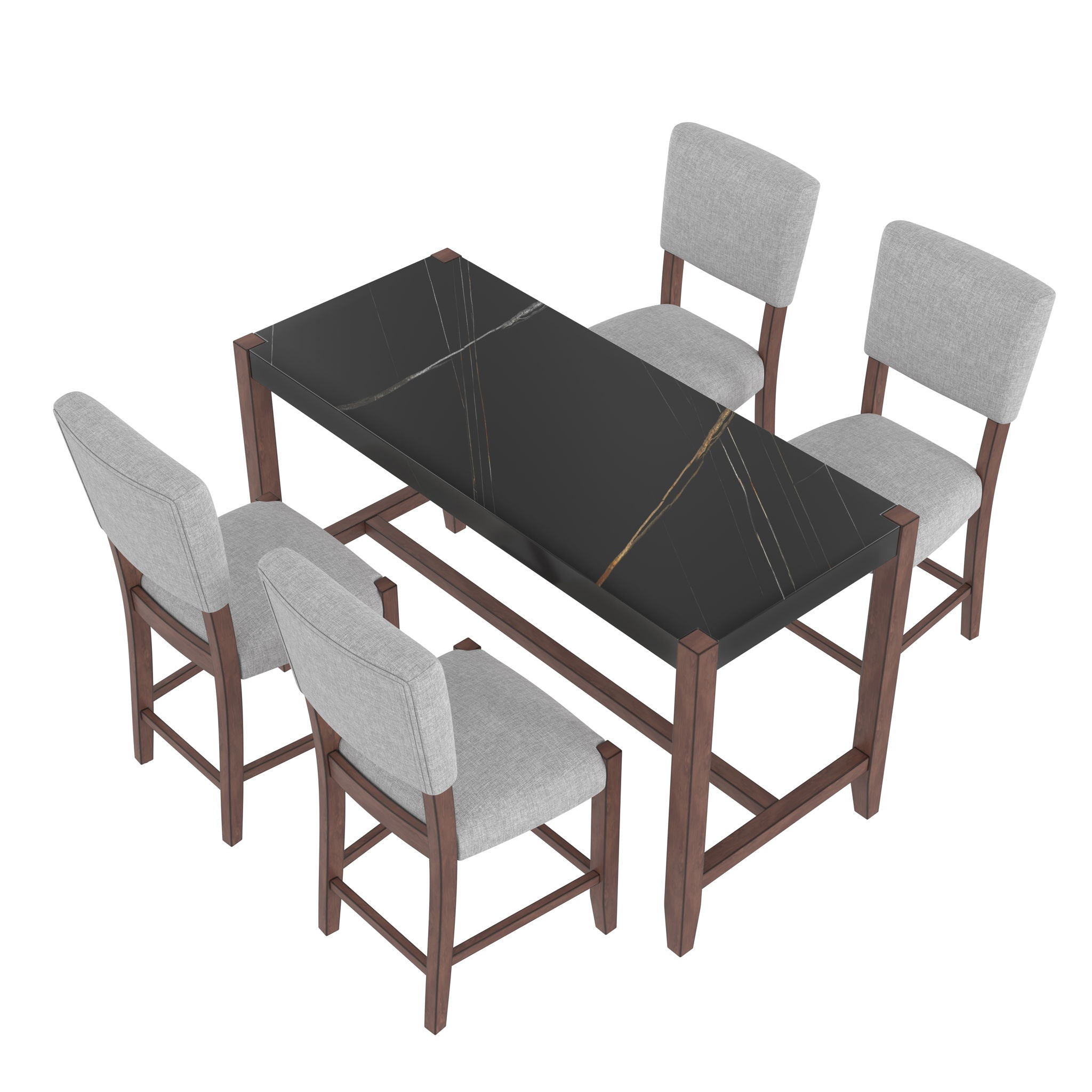 5 Piece Counter Height Dining Set, Bar Table With 4 Upholstered Chairs