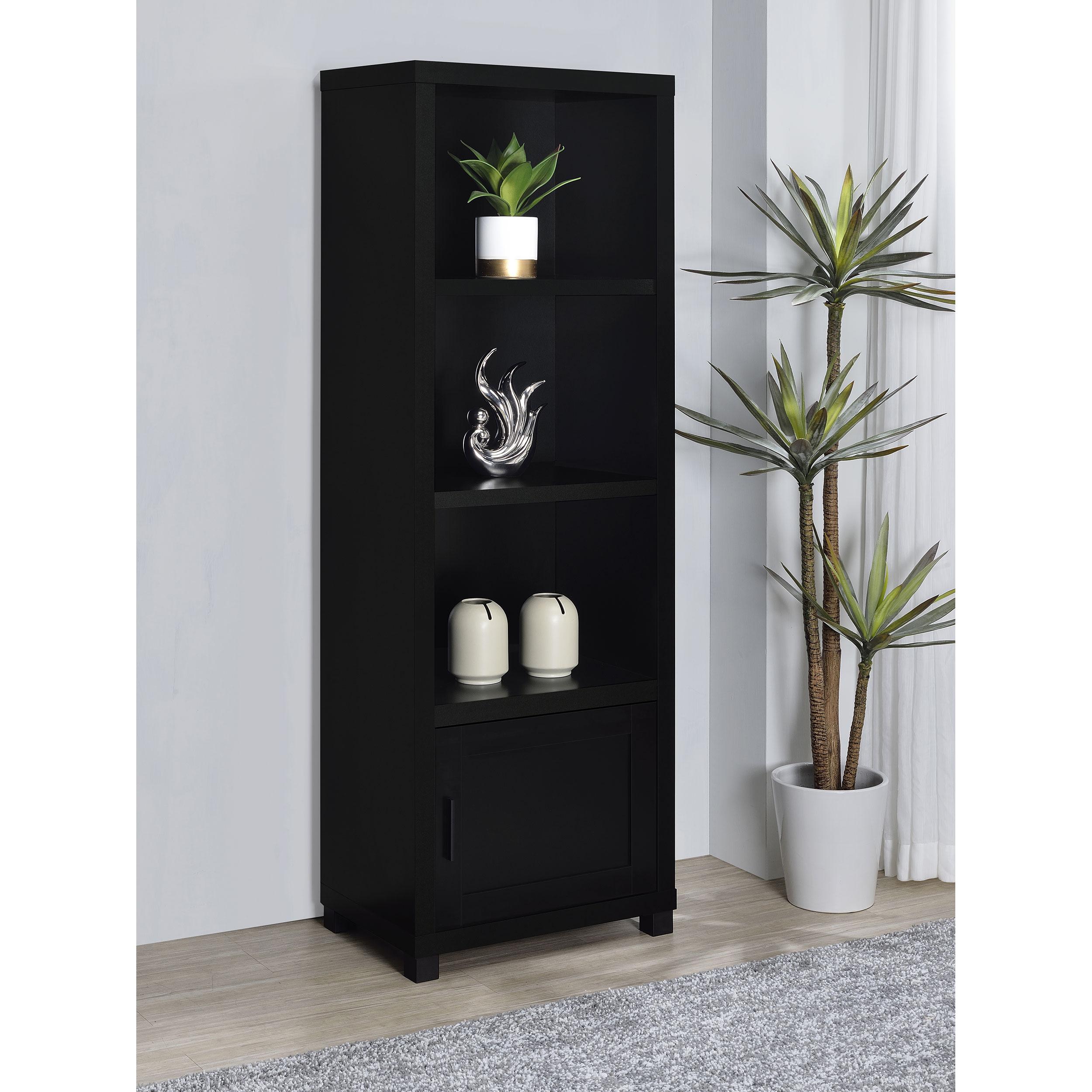 Coaster Furniture Jupiter 707756 3-Shelf Media Tower Bookcase with Storage Cabinet - Black IMAGE 2