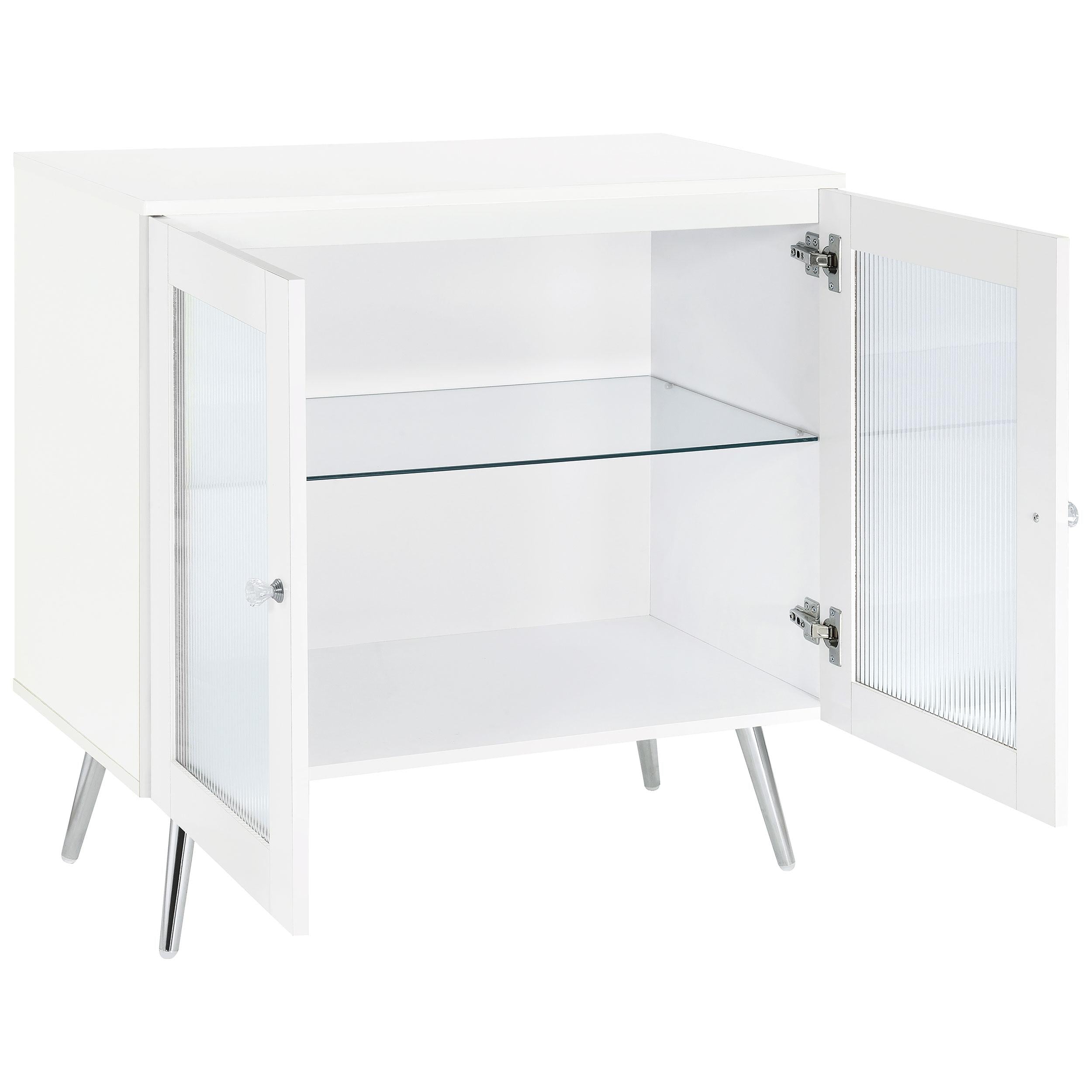 Coaster Furniture Nieta 950396 2-Tier Accent Cabinet with Glass Shelf - White High Gloss/Chrome IMAGE 3