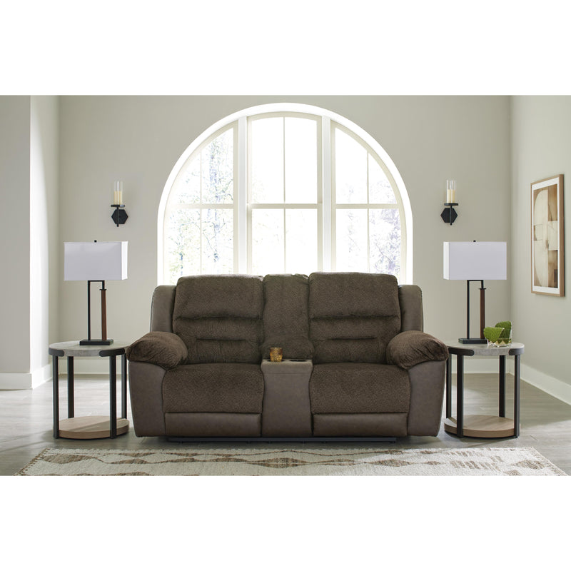 Benchcraft Dorman Stationary Fabric and Leather Look Loveseat with Console 9460894 IMAGE 5