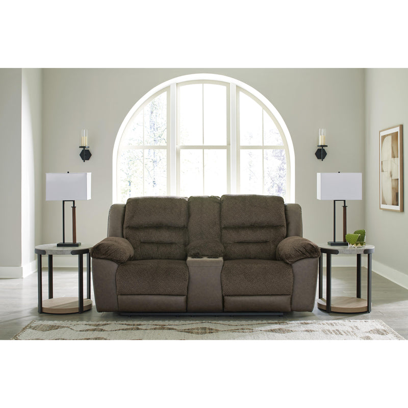 Benchcraft Dorman Stationary Fabric and Leather Look Loveseat with Console 9460894 IMAGE 6