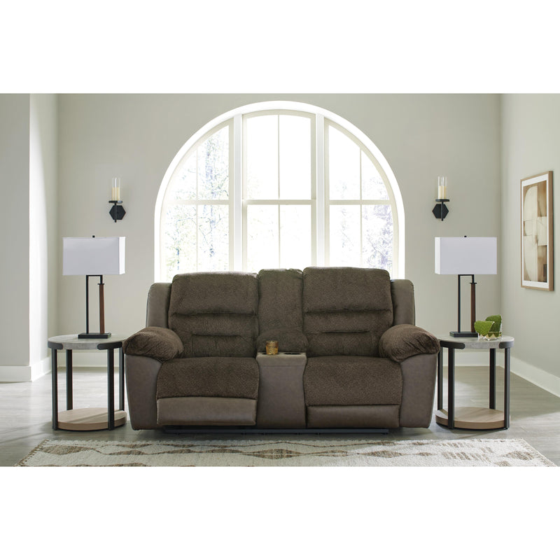 Benchcraft Dorman Stationary Fabric and Leather Look Loveseat with Console 9460894 IMAGE 7