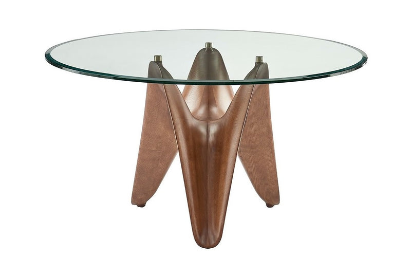 Modrest Seguin - Round Glass + Walnut Dining Table