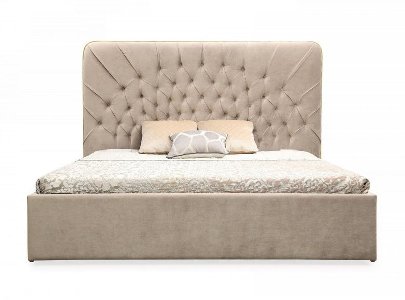 Modrest Moontide - Glam Beige Velvet and Brushed Brass Bed