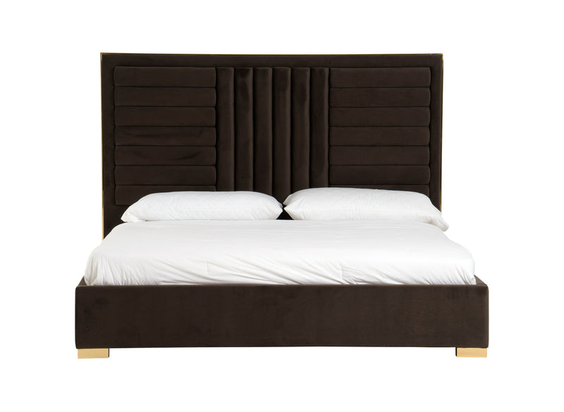 Modrest Daystar - Modern Dark Brown Velvet & Gold Bed